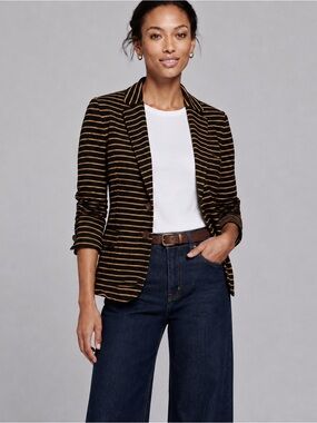 J.Crew Maritime Striped Knit Blazer Black Tan Cotton Size Small